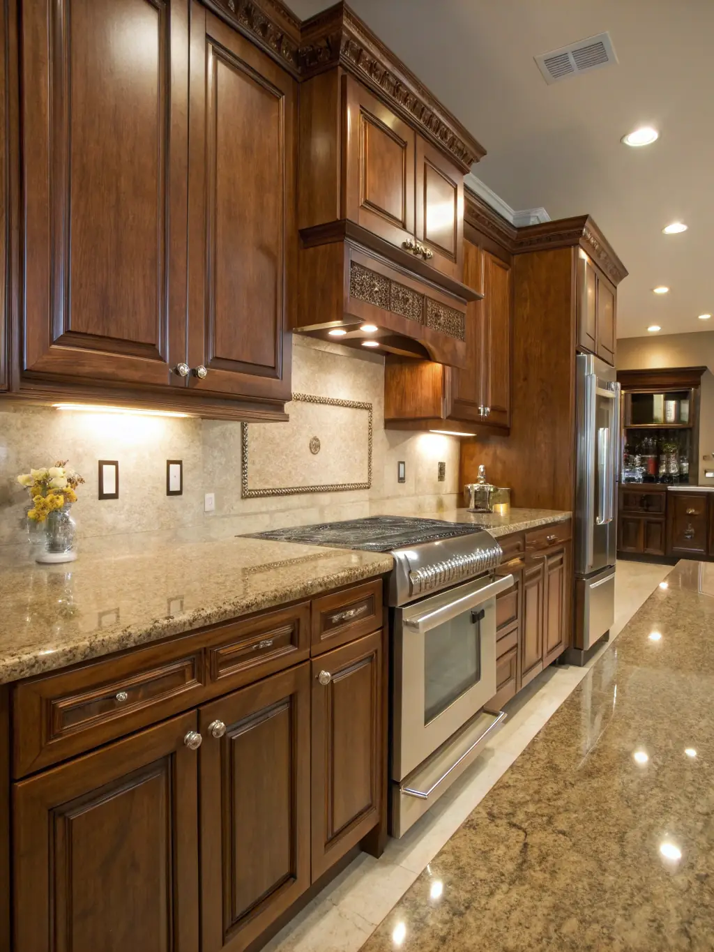 A luxurious kitchen featuring marble countertops and backsplash, highlighting the elegance and practicality of MBH's kitchen renovation services.