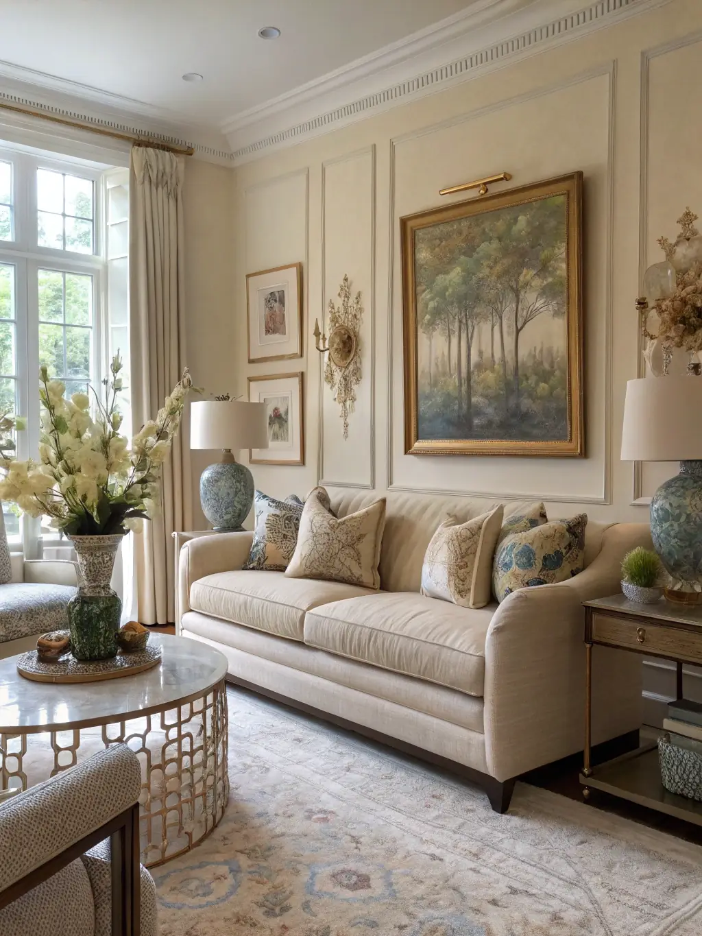 A photograph of a completely renovated home interior, showcasing new flooring, wall coverings, and modern furniture, highlighting the seamless integration of all elements and the luxurious feel of the renovated space.